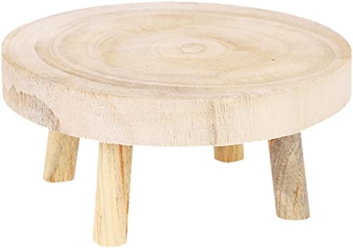 Tabouret bas rond en bois marron et repose-pieds stable - 2