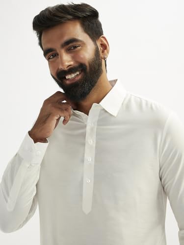 Image of VASTRAMAY Men's Black and White Viscose Pathani Kurta Set, Traditional Pathani Khan Suit Set in Viscose Fabric, and Salwar Patiala Pyjama for Weddings & Festival, Ethnic Outfit | Independence Day