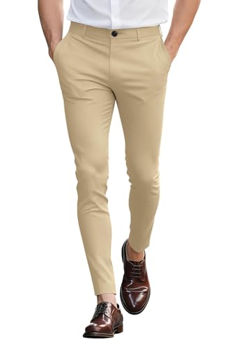 GINGTTO Pantalones Chino Slim Fit para Hombres Elásticos Ajustados Chinos de Pitillo Stretch Pantalon Caqui 28
