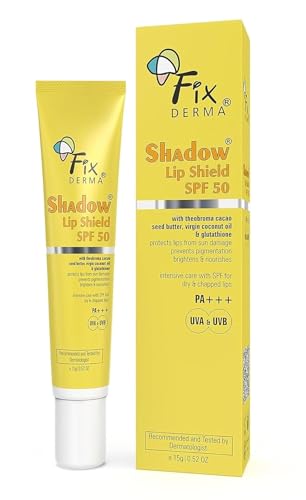 Fixderma Shadow SPF 50 Lip Shield | Lip Balm SPF 50 with Theobroma Cacao Seed Butter, Virgin Coconut Oil & Glutathione | Prevents Pigmentation & Sun Damage | PA+++, Sun Protector UVA & UVB - 15gm