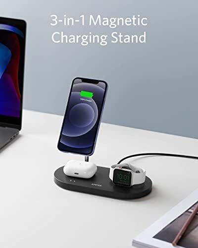 Anker Magnetic Wireless Charging Station & 20W Charger, 533 Magnetic Wireless Charger (3-in-1 Stand), 5ft USB-C Cable, For iPhone 14 Series, AirPods 3/2/Pro, Apple Watch 1-6 (Watch Cable Not Included)