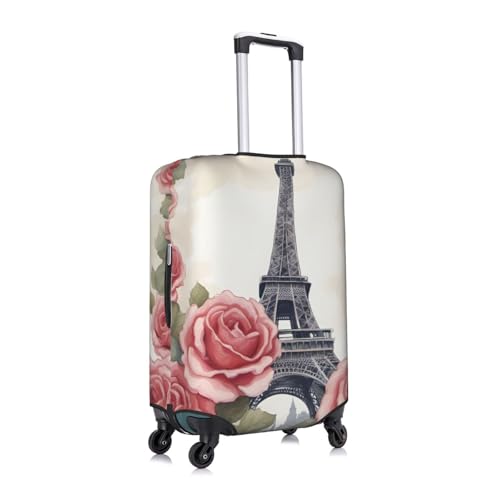 Travel Elastic Luggage Cover,Eiffel Tower Rose Flower Print Suitcase protection cover Case Cover with zipper.3