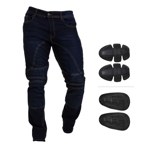 Juicy Trendz Men’s Motorcycle Jeans – Motorbike Riding Pants, Stretch Denim Biker Jeans with Removable Pads, Knee & Hip Protectors Safety Jeans for Men