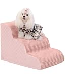 Dog Stairs Ramp for Couch 15.7”H, 3-Step Pet Stairs for Small Dogs with High Density Foam, Dog Slope Stairs with Durable Non-Slip Bottom for Puppy Pink