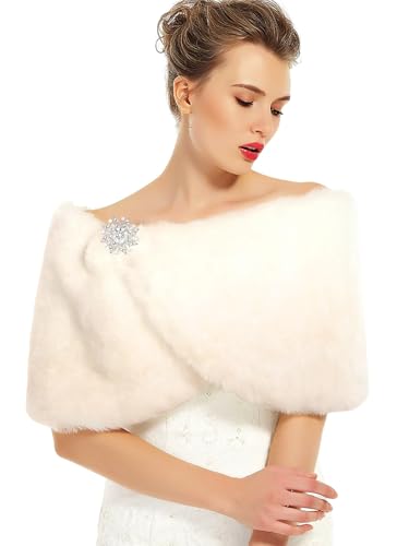 Tgirls Women's Faux Fur Shawl and Wraps Wedding Bridal Fur Stole Winter Fur Scarf for Bride and Bridesmaids