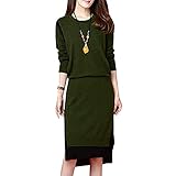 [ニーマンバイ] バイカラー ニット ワンピース セットアップ 風 レイヤード ニットワンピース 長袖 丸首 膝丈 上品 セクシー カワイイ かわいい ユッタリ 普段着 着痩せ 着やせ シンプル 通勤 オフィス 学校 ひざ丈 切替 ルームウェア ミモレ丈 エレガント お呼ばれ ビジネス フォーマル 秋冬 秋 部屋着 緑 きれいめ ドレス フェミニン 重ね着風 ニットワンピ カーキ C174-KHS