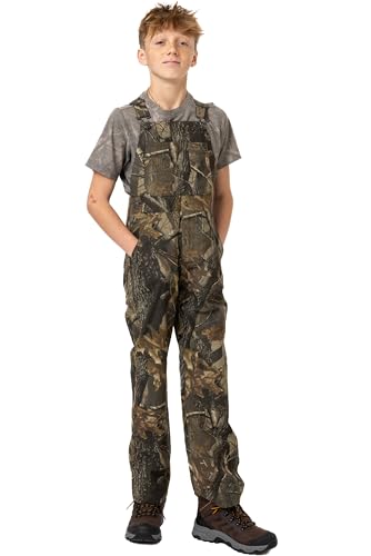 Realtree Youth Camo Hunting Overalls Cotton Spandex Blend with Adjustable Straps Multiple Pockets Uninsulated Design (US Alpha X-Large Regular Regular Hardwoods Camo)