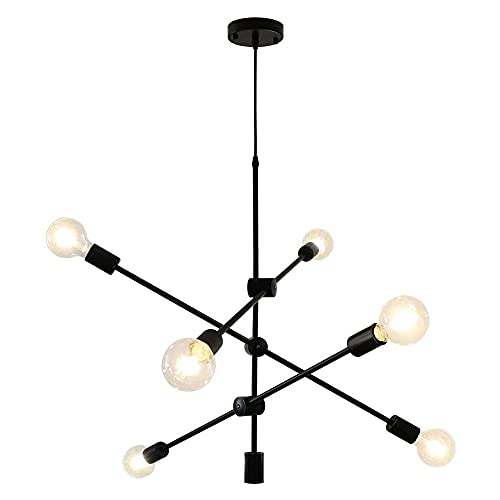 Lampe à suspension vintage industrielle 6 flammes et plafonnier moderne noir