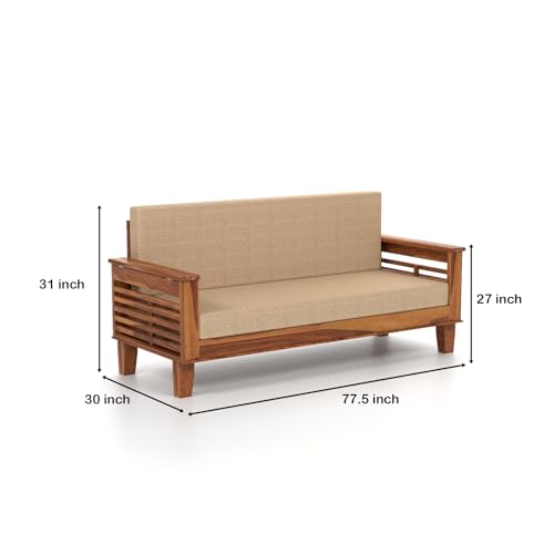 Image of PS Decor Sheesham Wood 3 Seater Sheesham Wood Honey Finish Sofa Cum Bed for Living Room (Brown, Honey Finish) 3-Person Sofa