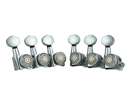 Eddaray 6 In-line Guitar Locking Tuners 6 Right Hand 1:18 Gear Ratio Lock String Tuning Key Pegs Machine Heads Set with Oval Shaped Knob Replacement (E-105SP Chrome)