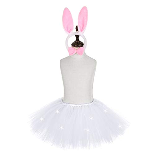 ABOOFAN Conjuntos de Coelho da Páscoa Traje Cosplay Crianças Gaze Saia Tutu LED Coelho Orelha Cabeça