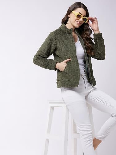 Image of Modeve Women Solid Full Sleeve Fur Standard Length Jacket For Winter