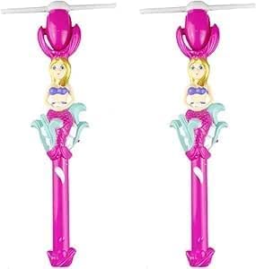 Neel Saanjh Mermaid Design Rotating Glowing Fairy Stick, Magic Wand, Wonderful Music, Spinning Windmill Toy, Playful Toy Gift For Girls, Wonderful for Parties (2 PCS)