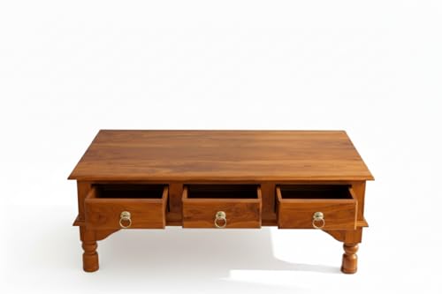Image of Sheeshsam Wooden Center Coffee Table with Drawers - Solid Wooden Coffee Table for Living Room - Tea Table Teapoy Center Piece for Home Sofa Center Table for Living Room (Honey, Ryan)