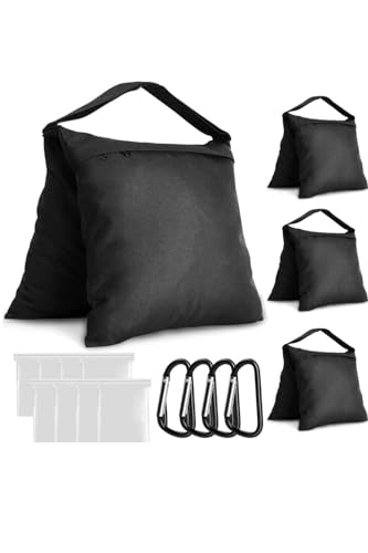 YFFSFDC サンドバッグ 撮影用 ウェイトバッグ 4個セット 三脚・ライトスタンド用 転倒防止 重り袋 固定用 重ね置き可能 PVCインナーバッグ＆クリップ付き 安定アクセサリー ブラック