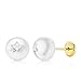 Iyé Biyé - Orecchini da bambina o donna, con perle, 7,5 mm, in oro giallo 18k e zirconi a forma di stella, chiusura a vite