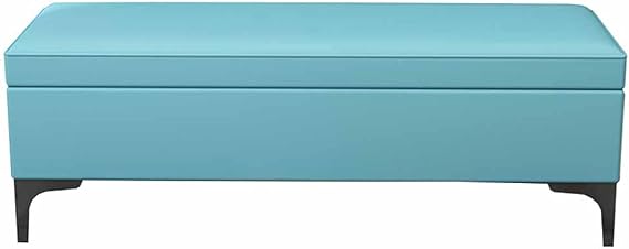 Fire Safety Folding Storage PU Leather Household Shoe Changing Stool with Metal feet Can Bear 150kg Multifunctional Storage Stool 100x40x42cm(Color:Blue)
