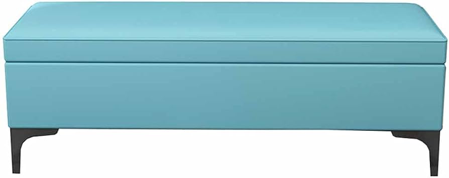 Fire Safety Folding Storage PU Leather Household Shoe Changing Stool with Metal feet Can Bear 150kg Multifunctional Storage Stool 100x40x42cm(Color:Blue)