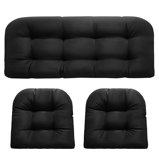 DANGHOOGY Wicker Chair Cushions, Waterproof Outdoor Loveseat Cushions for Patio Furniture, 3 Pieces Wicker Furniture Cushions, 1 Loveseat and 2 U-Shaped Cushions, Black