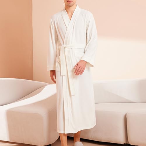 Mens Comfy Bathrobe Long Sleeve Solid Color Long Spa Robes Trendy Shawl Collar Loungewear Bathrobes with Pockets2
