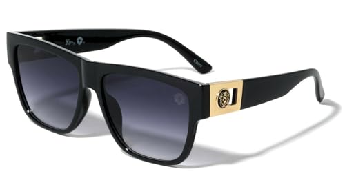 Dweebzilla Kleo Classic Square Gold Lion Head Medallion Retro Sport Luxury Sunglasses