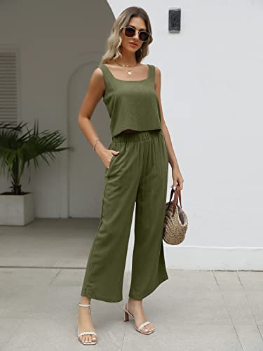 Automet Summer Vacation Outfits 2 Two Piece Matching Sets For Women 2023 Casual Comfy Spring Fashion Clothes Linen Dressy Jumpsuits #TOP2
