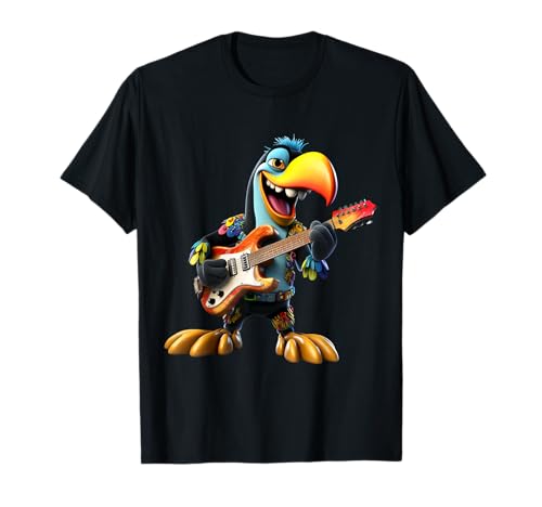 Tucán Mecedora Guitarrista Eléctrica Dibujos Animados Camiseta