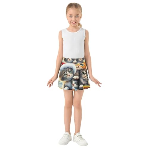 Custom Athletic Shorts Girls Skorts Toddler Tennis Skirts Cheer Skirt Cute Kittens Sleigh Snow Moon 4t3