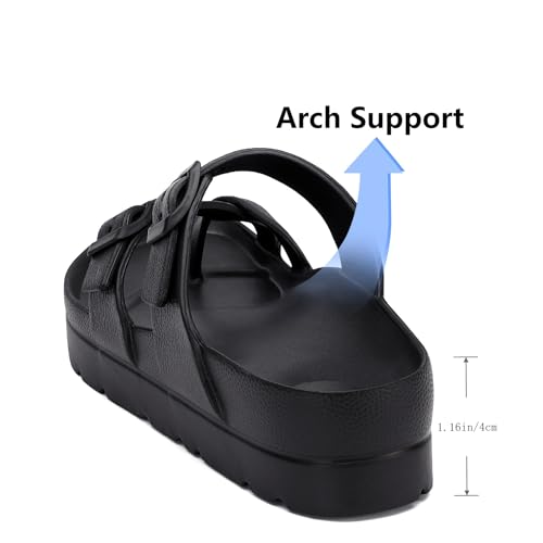 SOSOWHLTE Womens Platform Sandals Adjustable Buckle Summer Arch Support Cushion Slides Woman Lightweight Thick Soles Flat Shoes2