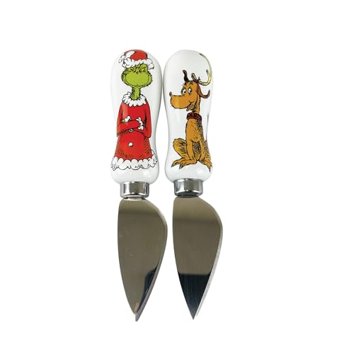 Department 56 Dr. Seuss Santa Grinch and Max Cheese Spreader Set 5.59 Inch Multicolor