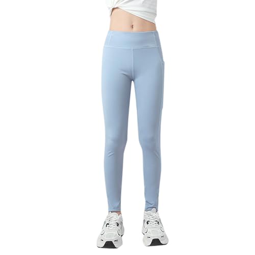 Pantalones deportivos para niñas, leggings atléticos para niñas, pantalones de baile, correr, yoga, entrenamiento, danza activa, mallas con bolsillos, azul claro, 13-14 años