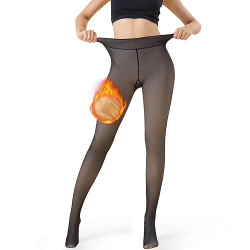 Weinsamkeit Medias Termicas Mujer Invierno, Elásticas Leggings Translúcido, Doble Forro Elástico Mallas Térmicas, de invierno, cálidas, térmicas (FR/ES, Letras, Talla única, Regular, Regular, 300g)
