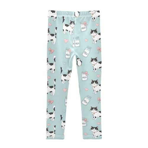 J JOYSAY Cartoon Cat Heart Blue Girls Leggings Soft Comfortable Stretchy Kids Toddler Leggings Size 4-10T2