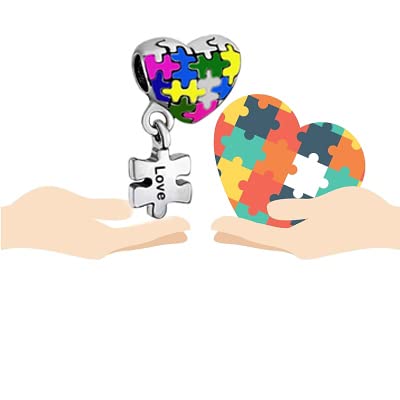 Abalorio de autismo de plata con esmalte para pulsera europea 6
