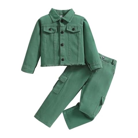 LISfsa Girls Fall Fashion Long Sleeve Denim Jacket Long Pants Two PC Set Juniors Clothes for Teen Girls (Green, 5 Years) Cover