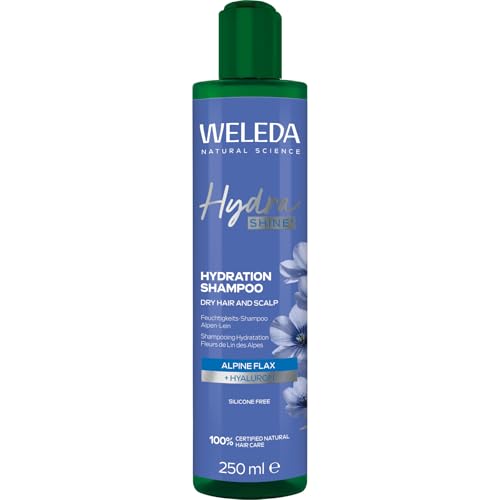 WELEDA Bio Hydra Shine Feuchtigkeits-Shampoo mit Hyaluronsäure & Alpen-Lein - Naturkosmetik Haarpflege Shampoo für trockenes Haar (1x 250ml)