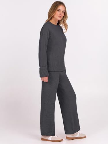 ANRABESS Womens Pajama Sets Fuzzy Fleece 2 Piece Long Sleeve Sweater Knit Top Wide Leg Pants Lounge Pj Set 2025 Fall Outfits3