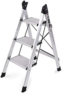 Bathroom Three Step Ladder, Household Bookshelf Shoe Rack Flower Stand Kitchen Metal Ladder Trimming Leaves Dual Use Ladder Stepladder (Color : Silver) Favorite Gift