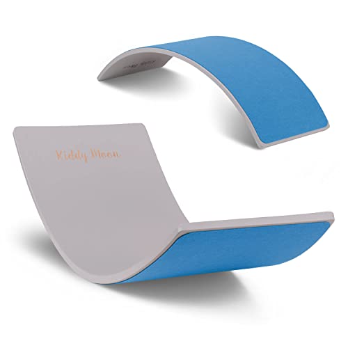 KiddyMoon Balance Board Aus Holz F&uuml;r Kinder, Babys Montessori Spielzeug, Gleichgewicht, Balancieren Babys Holzspielzeug, Balancebrett Wackelbrett Gleichgewicht, Grau/Blau Filz