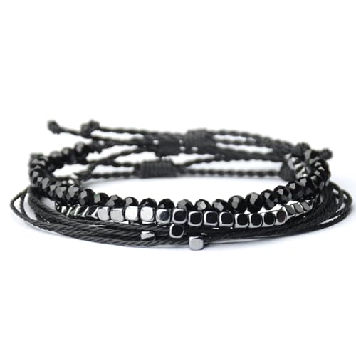 Mezcla Vida 3 Pcs Handmade Women's Stackable Bracelet Set, Adjustable Rope Bracelets Bracelets with Hematite and Glass Beads2