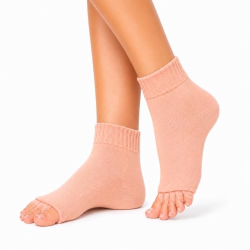 Image of Foot Alignment Socks Men & Women | Five Toe Separator | Foot Pain Relief | Bunion Corrector | Plantar Fasciitis | Improving Posture & Increasing Flexibility | Free Size | 1 Pair | UK8-11 (Peach)