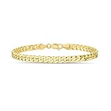 Nautica 1.4mm 7.5 Inch Miami Cuban Chain Bracelet for Men or Women in Yellow Gold Plated Brass