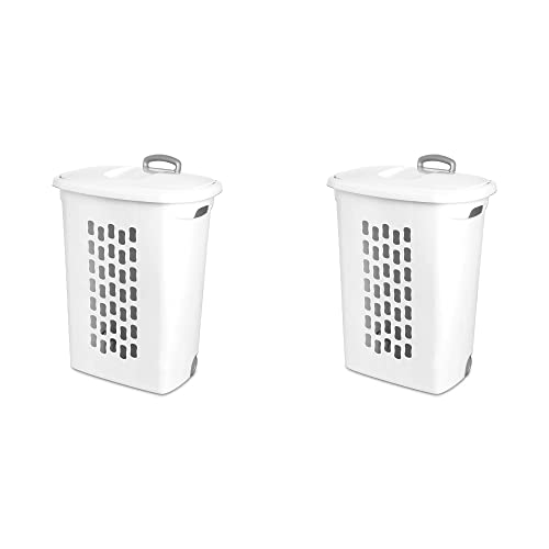 Generic Clothes Laundry Basket With Wheeled, Mind Reader Basket Collection, Large Capacity Laundry Hamper With Lid & Plastic Handle & Wheels, 21" X 13 3/4" X 28 3/8", 2-Pack. (White) #TOP24