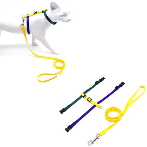 Image of Rabbit Harness and Leash Set Escape Proof Snag Proof Nylon Adjustable 3-Point Adjustable Detachable Bell for Bunny Ferret Hamster Guinea Pig Kitten and Puppy Black and Red (Green, Purple and Yellow)