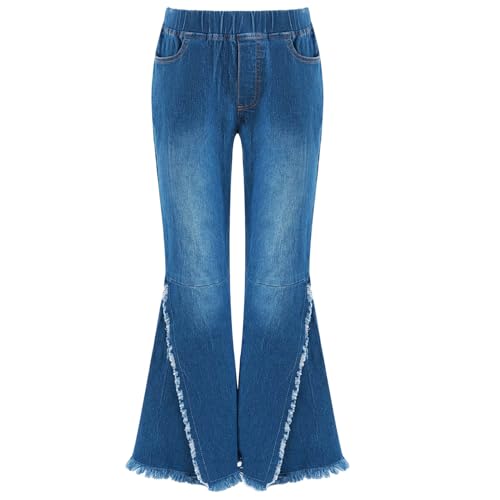JEYPINMI Big Girl's Ripped Raw Hem Flare Bell Bottom Jeans High Waisted Denim Pants Casual Bootcut