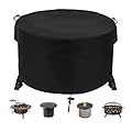 Fyelo Round Fire Pit Cover 36" Dia X 24" H, 600D Strong Tear Resistant, Waterproof & UV Resistant Outdoor Cover, Fit for 33",34" ,35",36" Round Gas Firepits, Fire tables or Fire bowls, Black