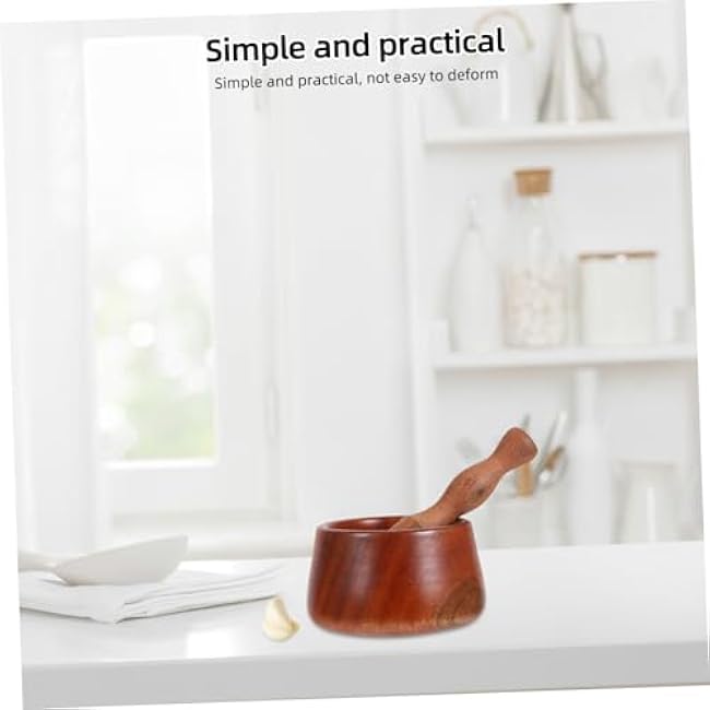 Amosfun 1Set Wooden Garlic Mashing Bowl Set Ergonomic Pestle for Kitchen Spice Preparation Manual Garlic Press Tool for Crushing Seasoning and Cooking Ingredients