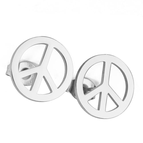 TEAMER Peace Sign Symbol Stud Earrings Stainless Steel Geometric Peace Symbol Stud Earrings Hippie Jewelry For Women