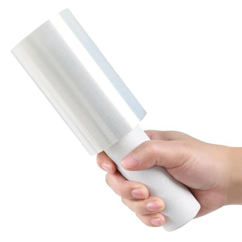1 Pack Stretch Wrap Film with Handle, 5 Inch x 492 Ft Industrial Strength Hand Stretch Wrap, Heavy Duty Self Adhering Plastic Pallet Shrink Film for Packing Moving and Storage, Clear