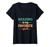 Photo Gallery donna reading is my favorite sport maglietta con collo a v Photo Gallery donna reading is my favorite sport maglietta con collo a v